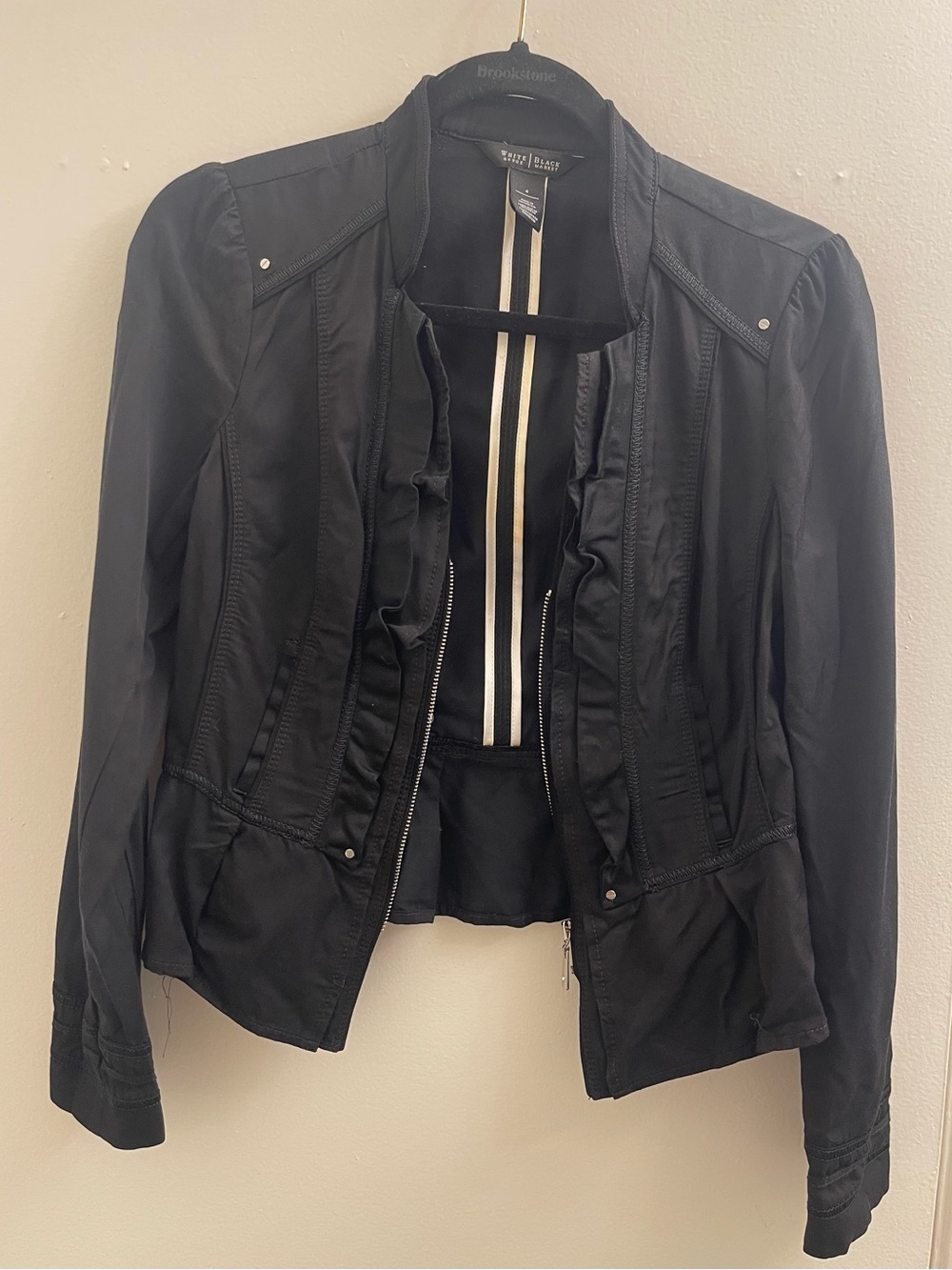 Brookstone Black Ruffled Trim Zip Jacket